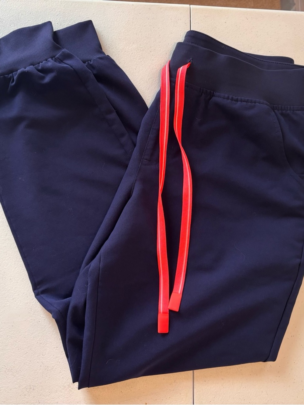 Figs Navy Jogger Pants with hot pink Drawstring